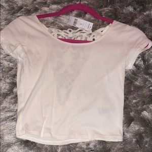 Garage White Solid Crop-Top with Cut-Out Back